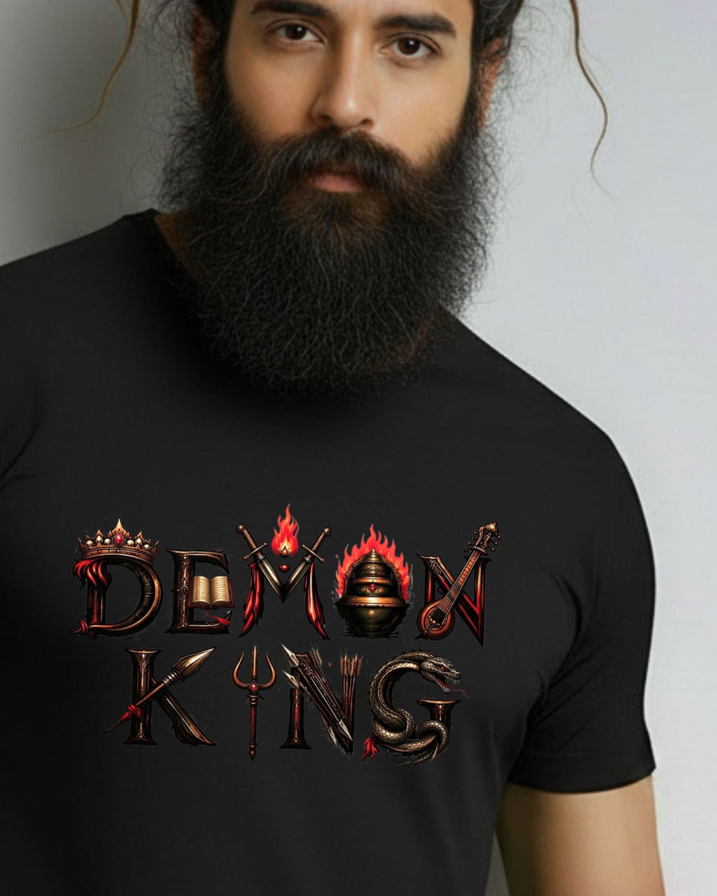 Ravan Demon King Graphic Print T-Shirt, 100% Cotton Breathable Fabric, Crew Neck, Half Sleeve, Unisex Casual Wear