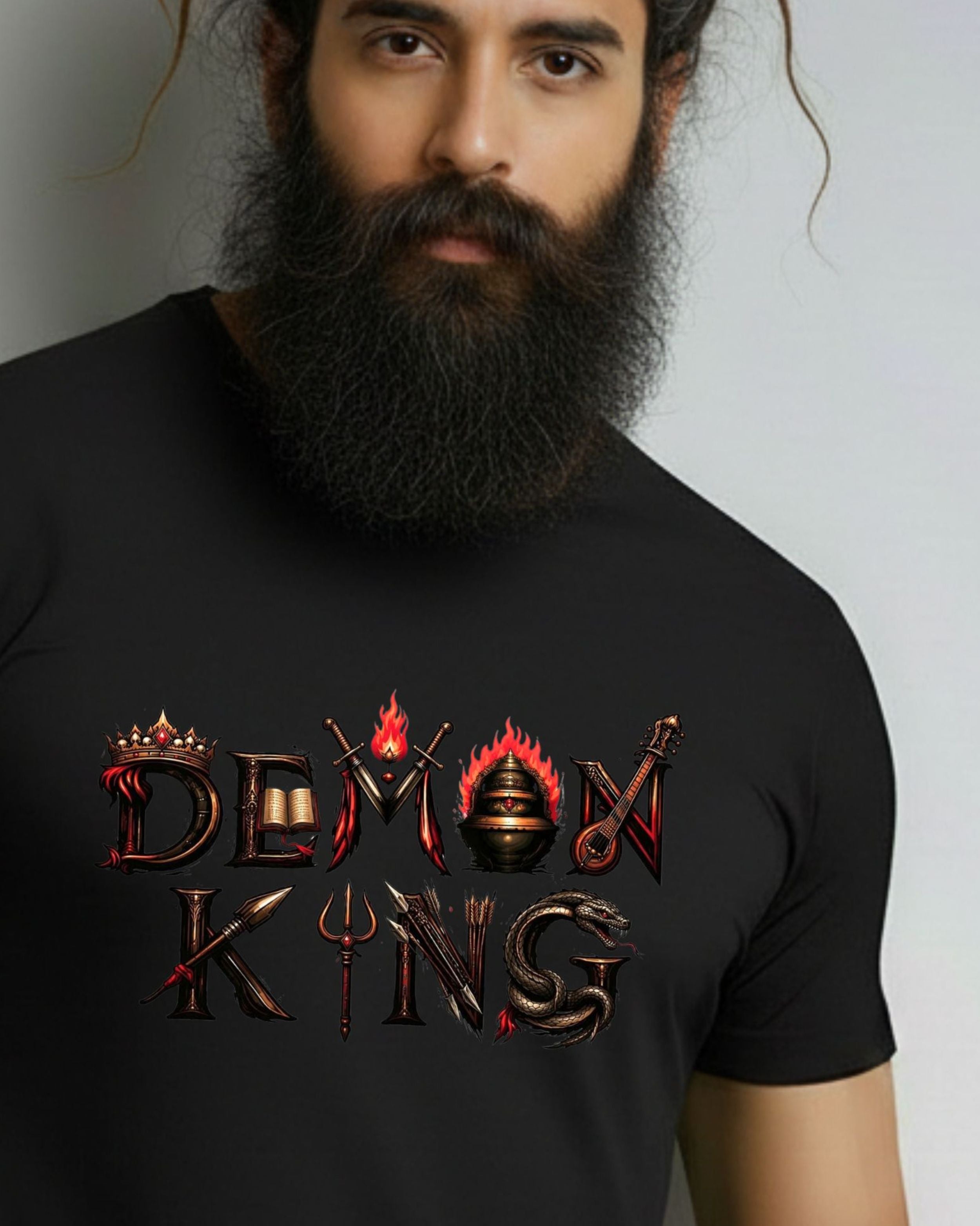 Ravan Demon King Graphic Print T-Shirt, 100% Cotton Breathable Fabric, Crew Neck, Half Sleeve, Unisex Casual Wear