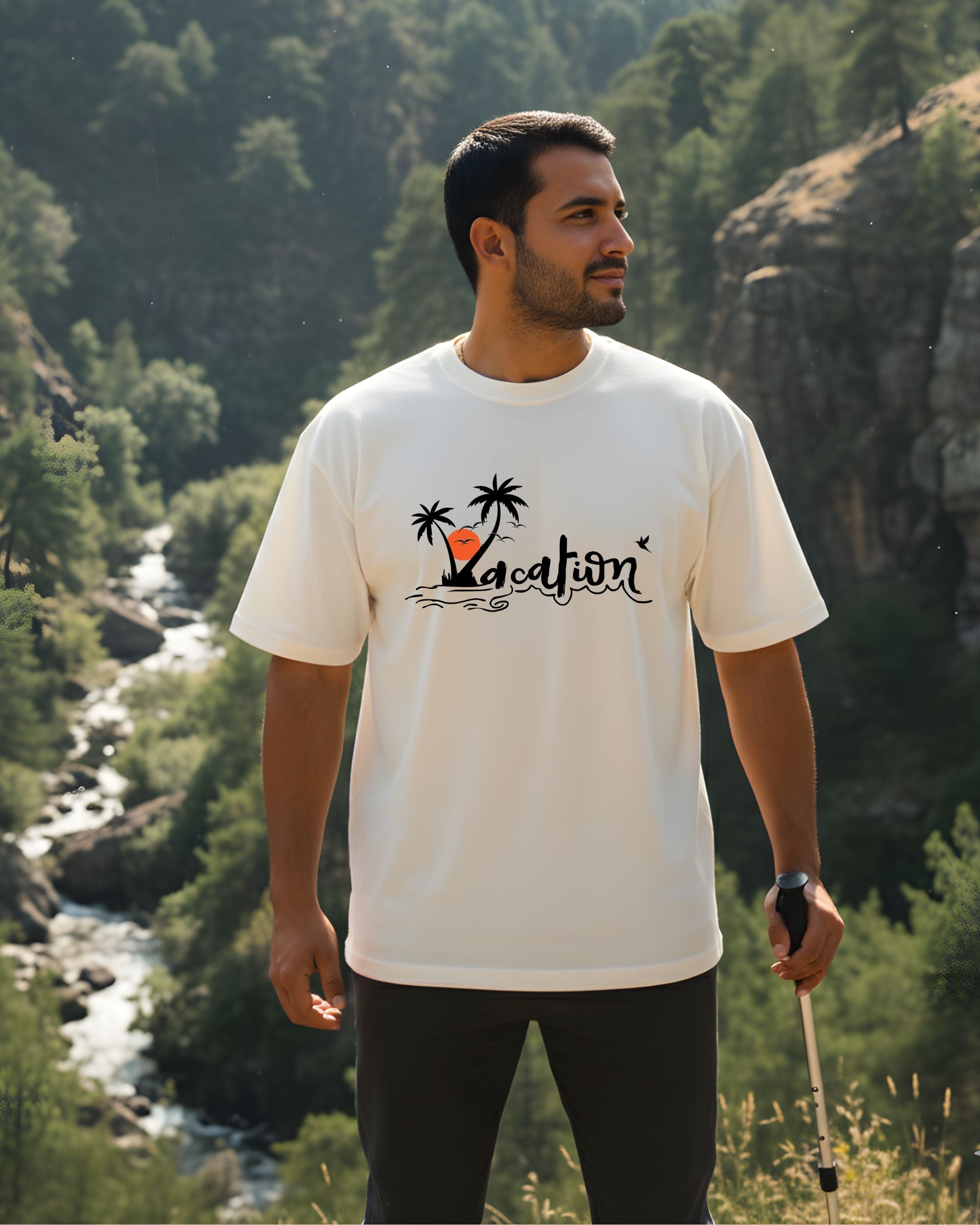 Oversized Unisex T-Shirt, Travel and Adventure Graphic Print, 100% Cotton Breathable Fabric, Cream, Short Sleeve, Casual Streetwear