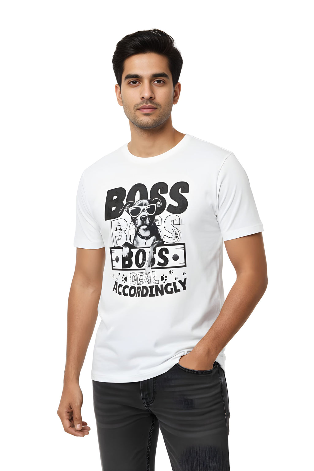 Cotton T-Shirt for men, White, Dog Lover Graphic Print, Crew Neck, Short Sleeve, Regular Fit, Casual Wear