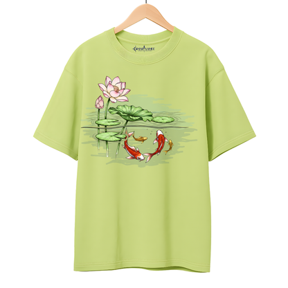 Hand-Painted Koi Fish Lotus Pond Oversized T-Shirt