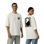 Unisex Cotton Oversized T-Shirt, Off White, Crew Neck, Drop Shoulder, Short Sleeve, Positivity Mind Theme Printed Graphic