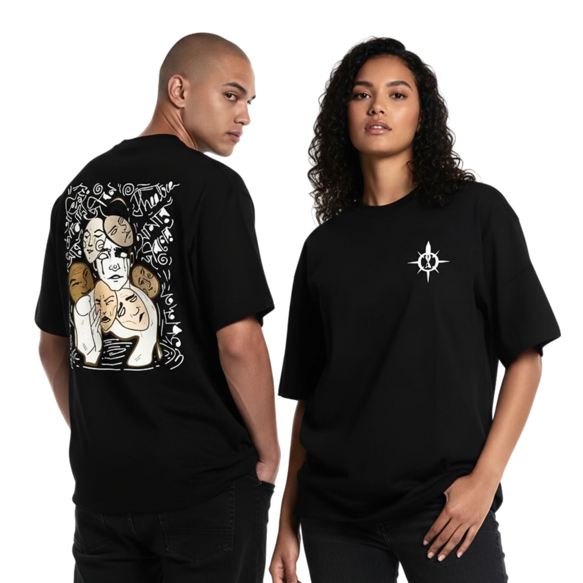 Unisex Oversized Graphic T-Shirt, Black, Cotton, Short Sleeve, Crew Neck, Streetwear Style