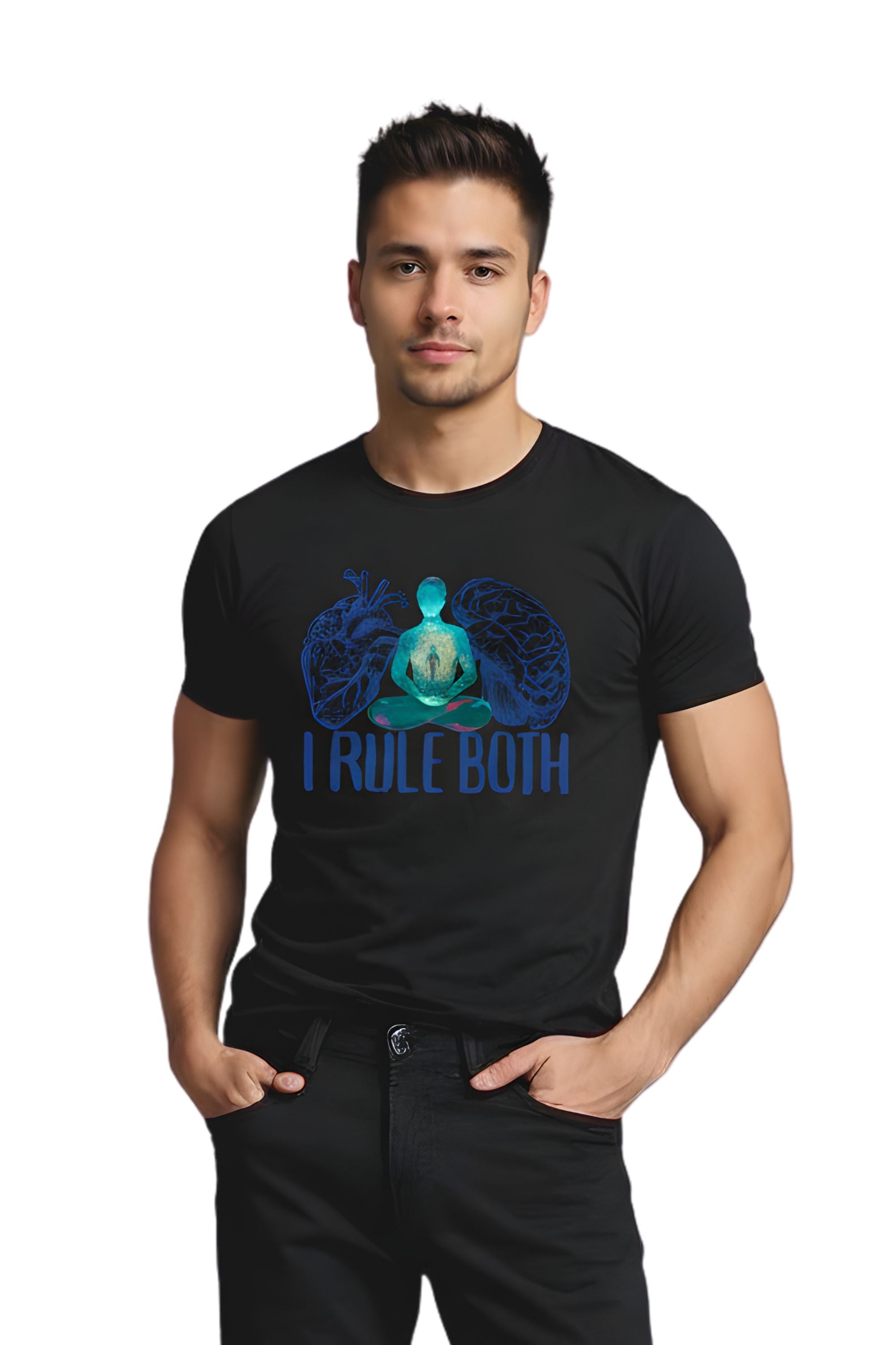 Black Cotton Printed T-Shirt for Man, Meditation Wellness Theme, Short Sleeve, Crew Neck, Regular Fit