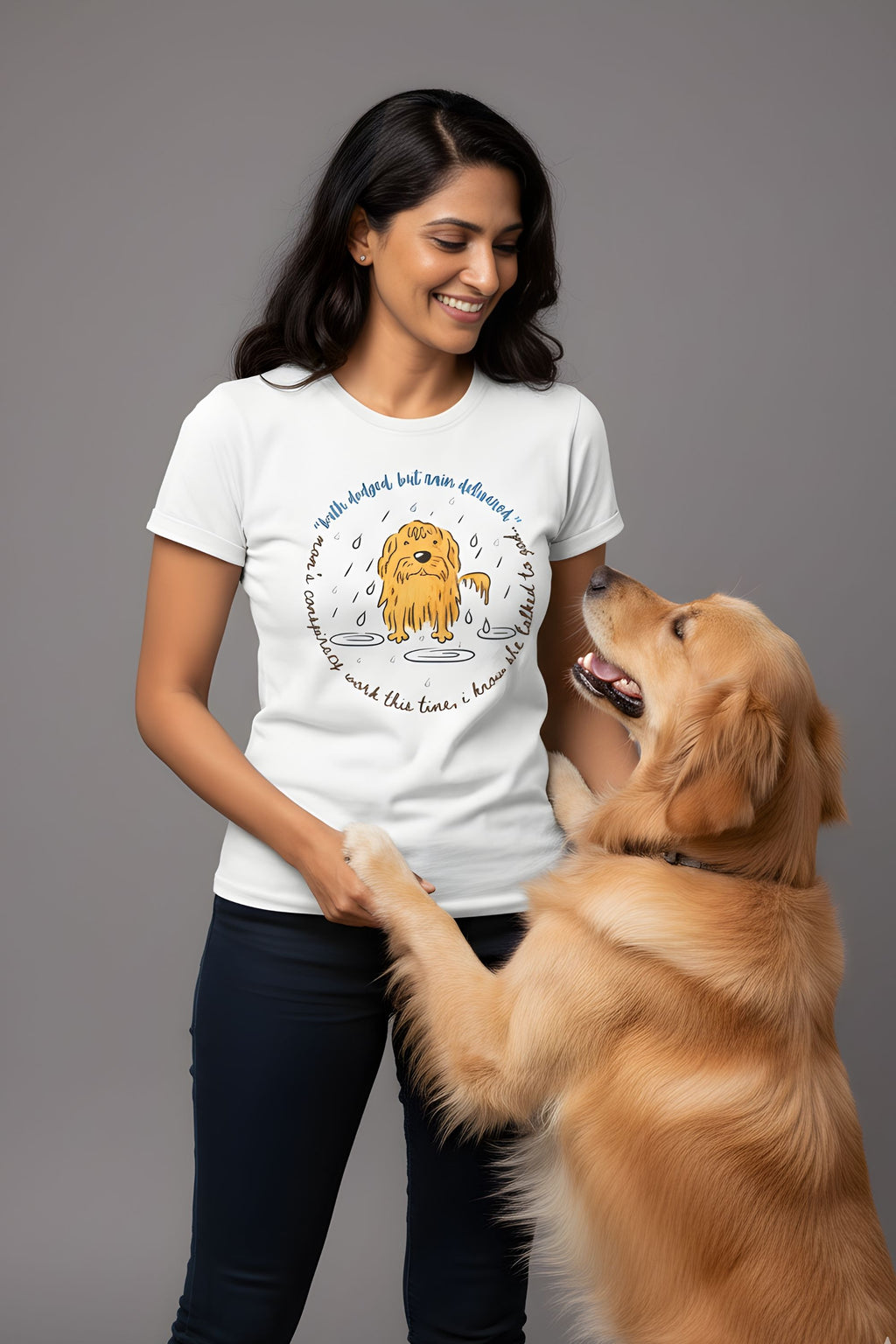 Women's Cotton Graphic T-Shirt, White, Dog Lover Print, Crew Neck, Short Sleeve, Regular Fit