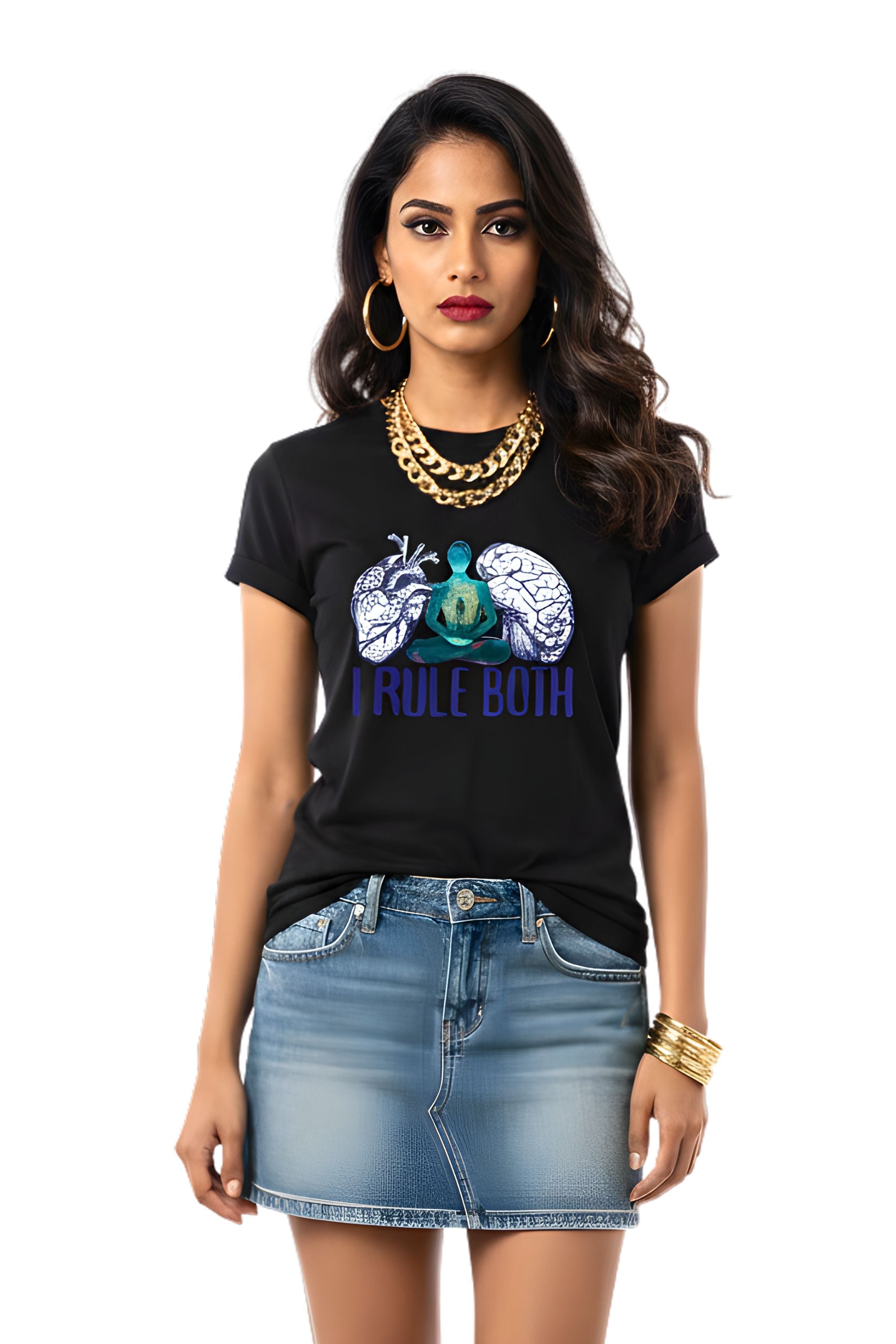Black Cotton Printed T-Shirt for Woman, Meditation Wellness Theme, Short Sleeve, Crew Neck, Regular Fit