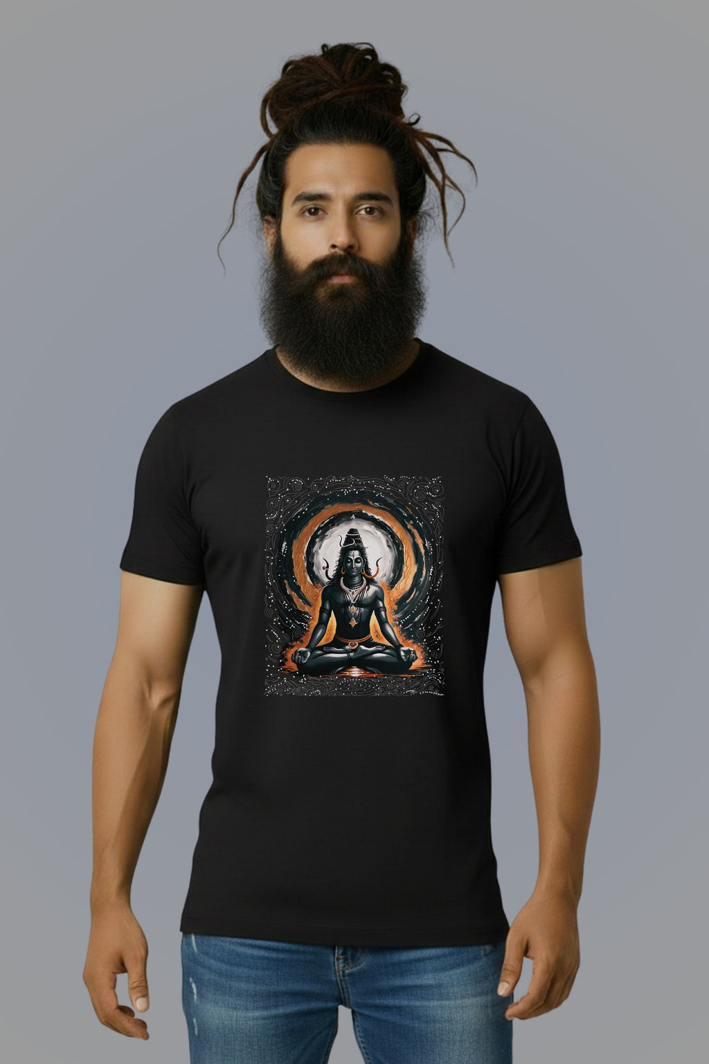 Shiva Graphic Printed Black Cotton T-Shirt for Men, Regular Fit, Crew Neck, Short Sleeve