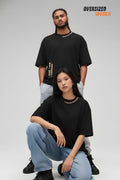 Unisex Aesthetic Typography Black Oversized T-Shirt | Drop Shoulder Baggy Fit Cotton Tee