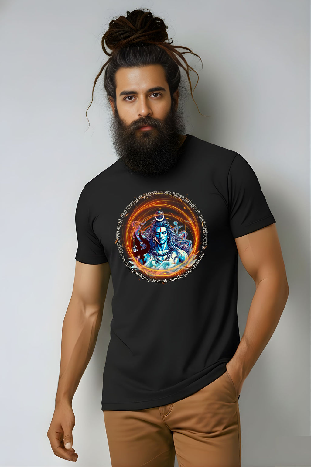 Premium Cotton T-Shirt for Men, Black, Lord Shiva Graphic Print, Crew Neck, Short Sleeve, Regular Fit