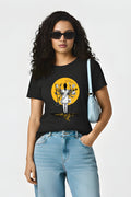 Modern Goddess Women's Black Cotton T-Shirt, Graphic Print, Casual, Crew Neck, Short Sleeve