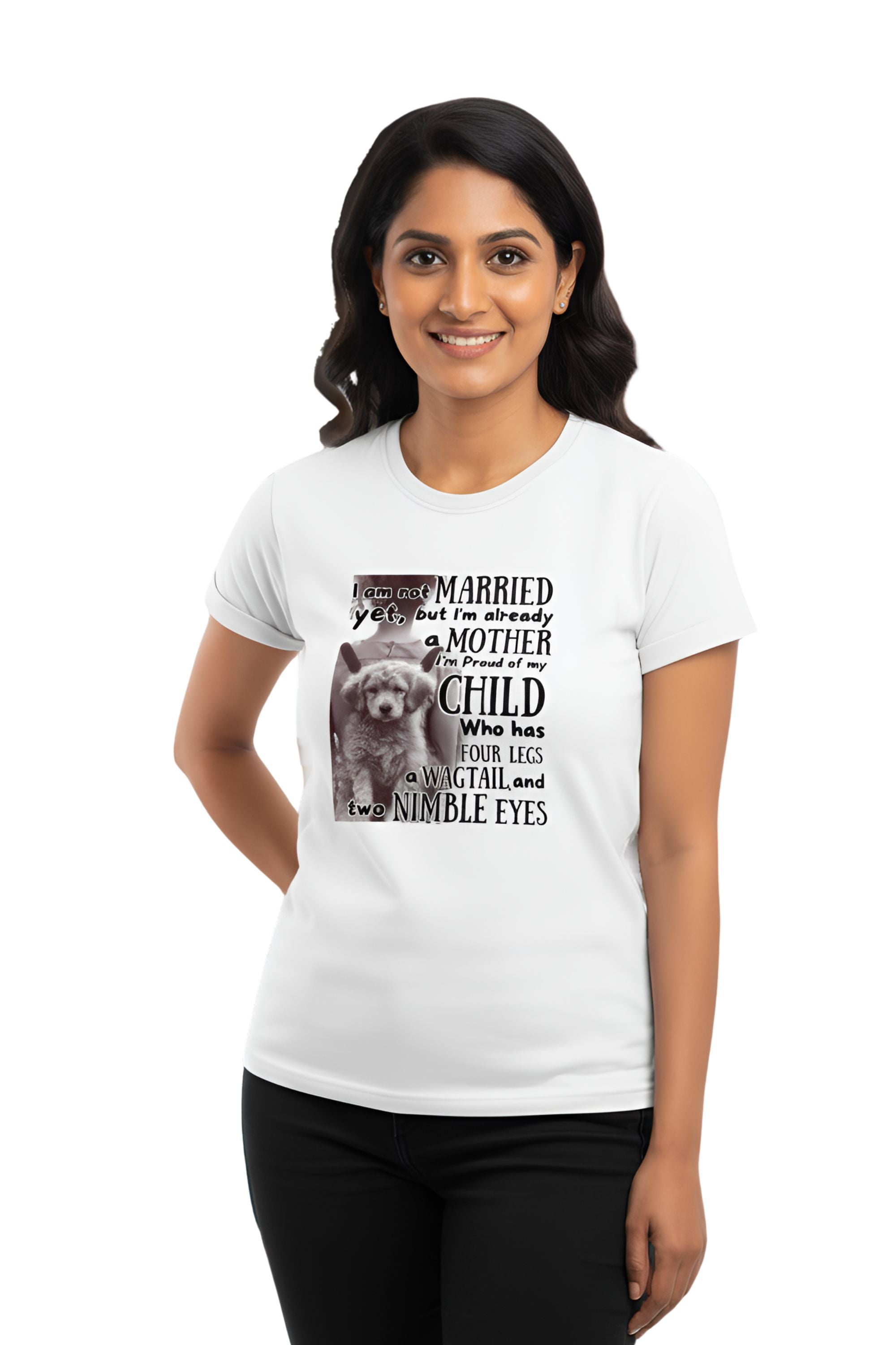 Women's Cotton Graphic T-Shirt, White, Dog Lover Print, Crew Neck, Short Sleeve, Regular Fit