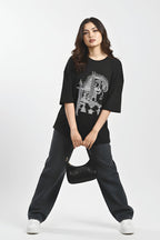 Unisex Oversized Black Cotton T-Shirt, Odisha Handprint Graphic Print, Art & Culture Theme, Casual Fit