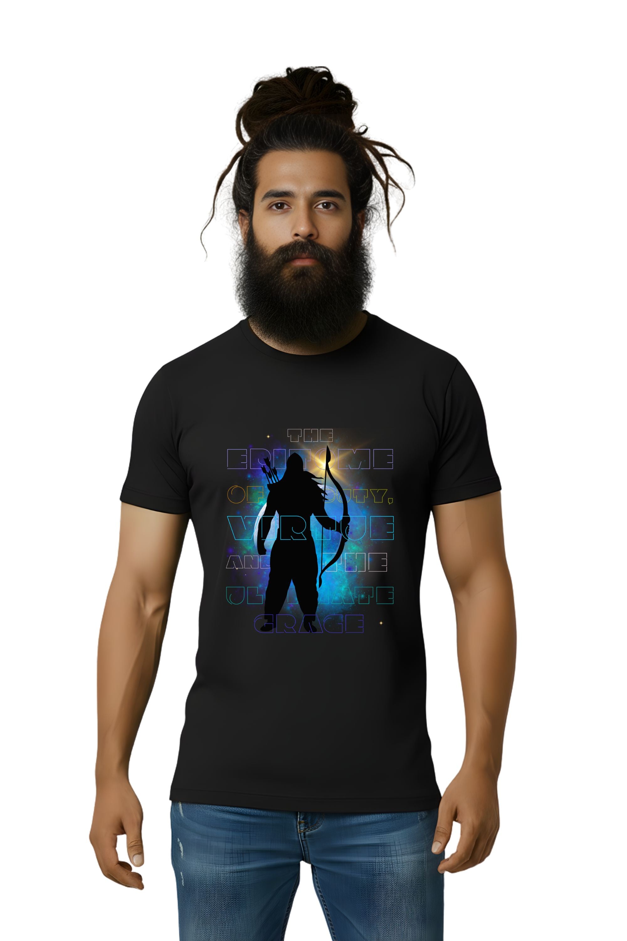 Black Cotton Printed T-Shirt for Unisex, Shri Ram The Ideal Man, Short Sleeve, Crew Neck, Regular Fit