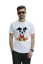 Men's White Cotton Graphic Printed T-Shirt, Regular Fit, Crew Neck, Dog Lover Design, Casual Wear