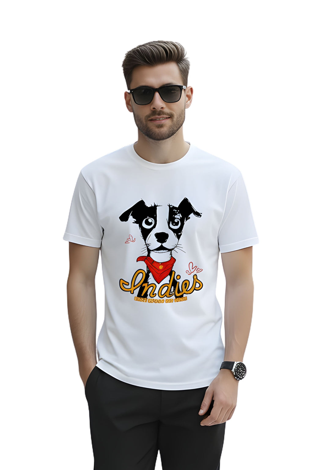 Men's White Cotton Graphic Printed T-Shirt, Regular Fit, Crew Neck, Dog Lover Design, Casual Wear