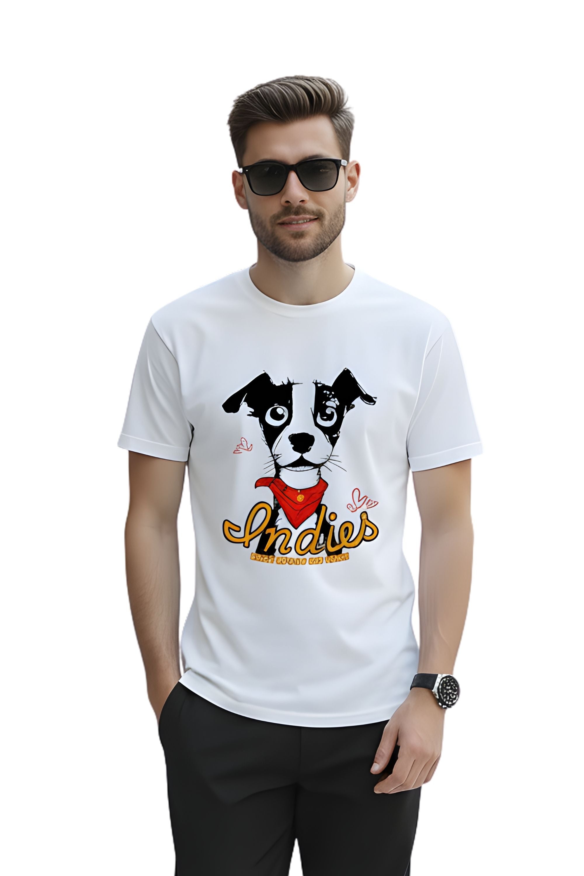 Men's White Cotton Graphic Printed T-Shirt, Regular Fit, Crew Neck, Dog Lover Design, Casual Wear
