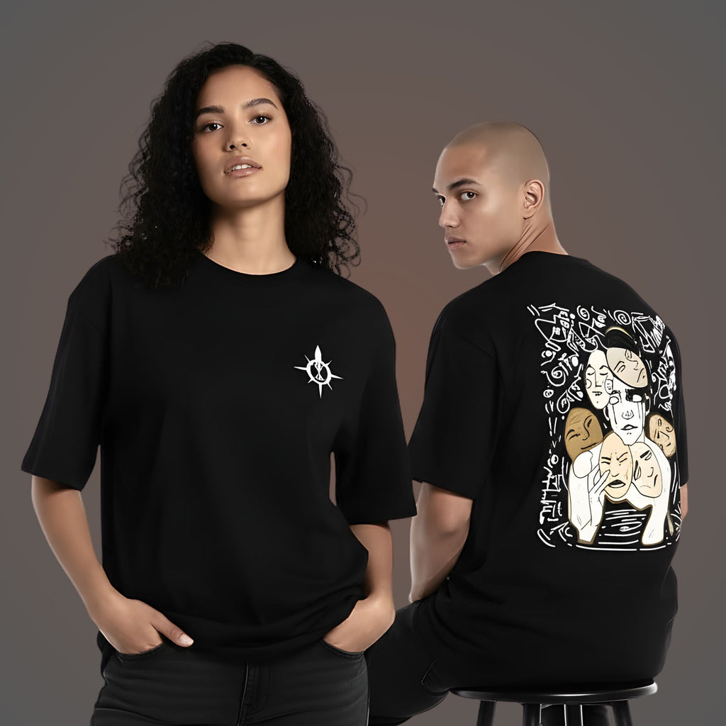 Unisex Oversized Graphic T-Shirt, Black, Cotton, Short Sleeve, Crew Neck, Streetwear Style