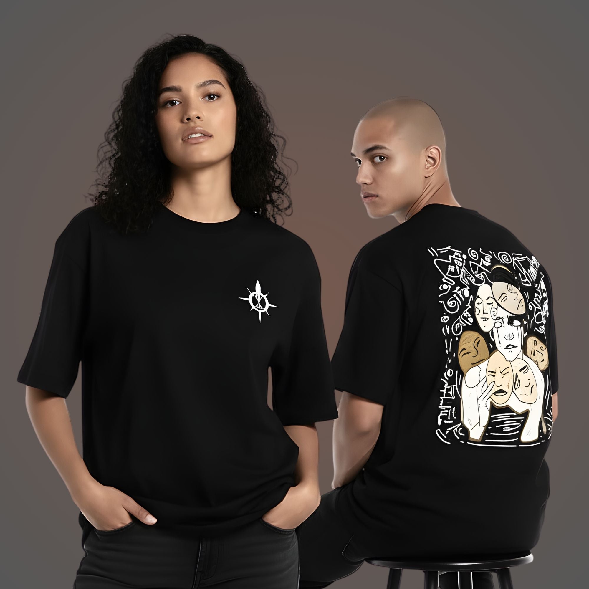 Unisex Oversized Graphic T-Shirt, Black, Cotton, Short Sleeve, Crew Neck, Streetwear Style