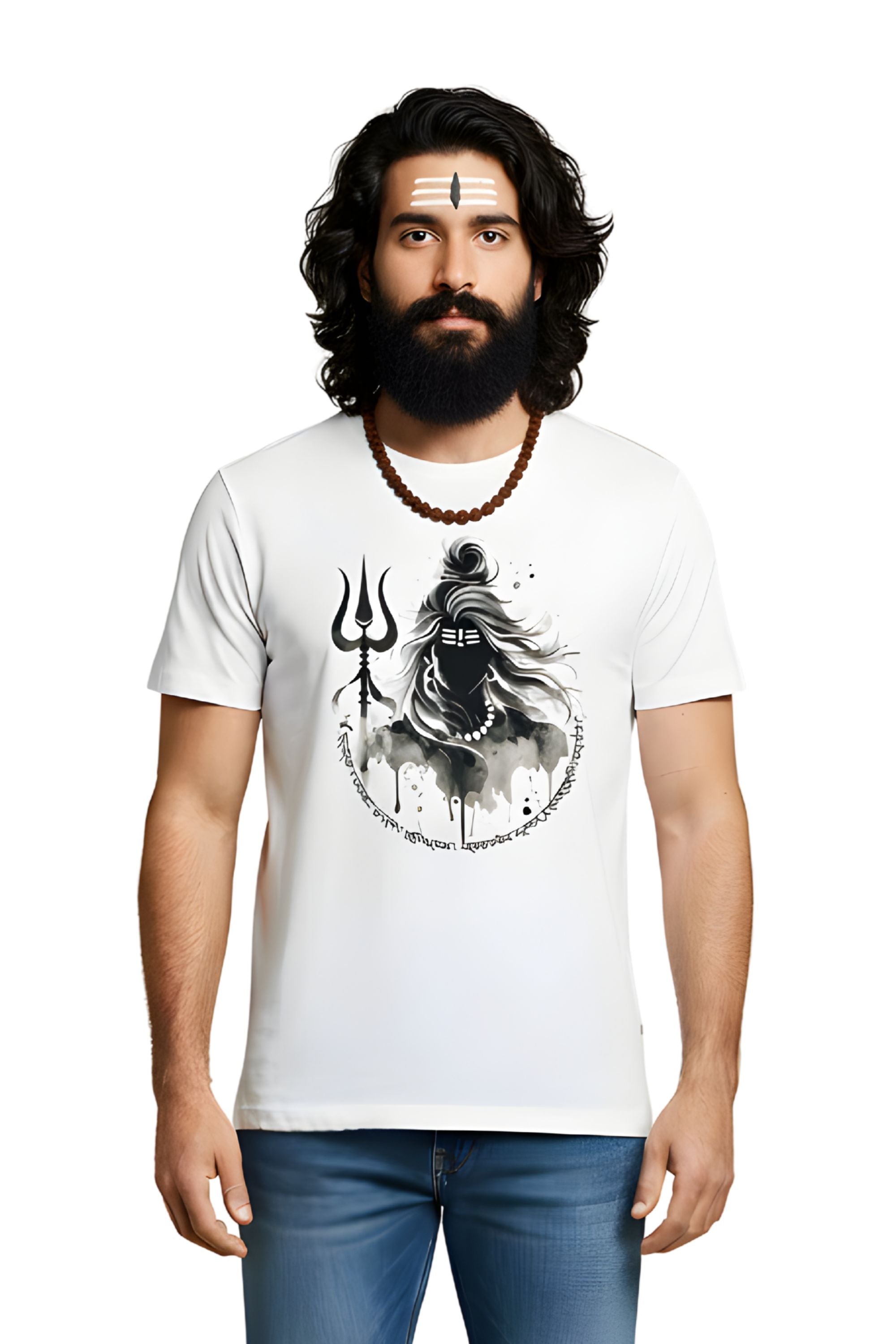 Shiva Graphic Printed White Cotton T-Shirt for Men, Regular Fit, Crew Neck, Short Sleeve
