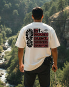 Oversized Unisex T-Shirt, Travel and Adventure Graphic Print, 100% Cotton Breathable Fabric, Cream, Short Sleeve, Casual Streetwear
