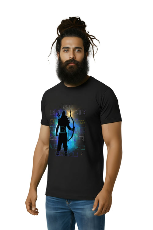 Black Cotton Printed T-Shirt for Unisex, Shri Ram The Ideal Man, Short Sleeve, Crew Neck, Regular Fit