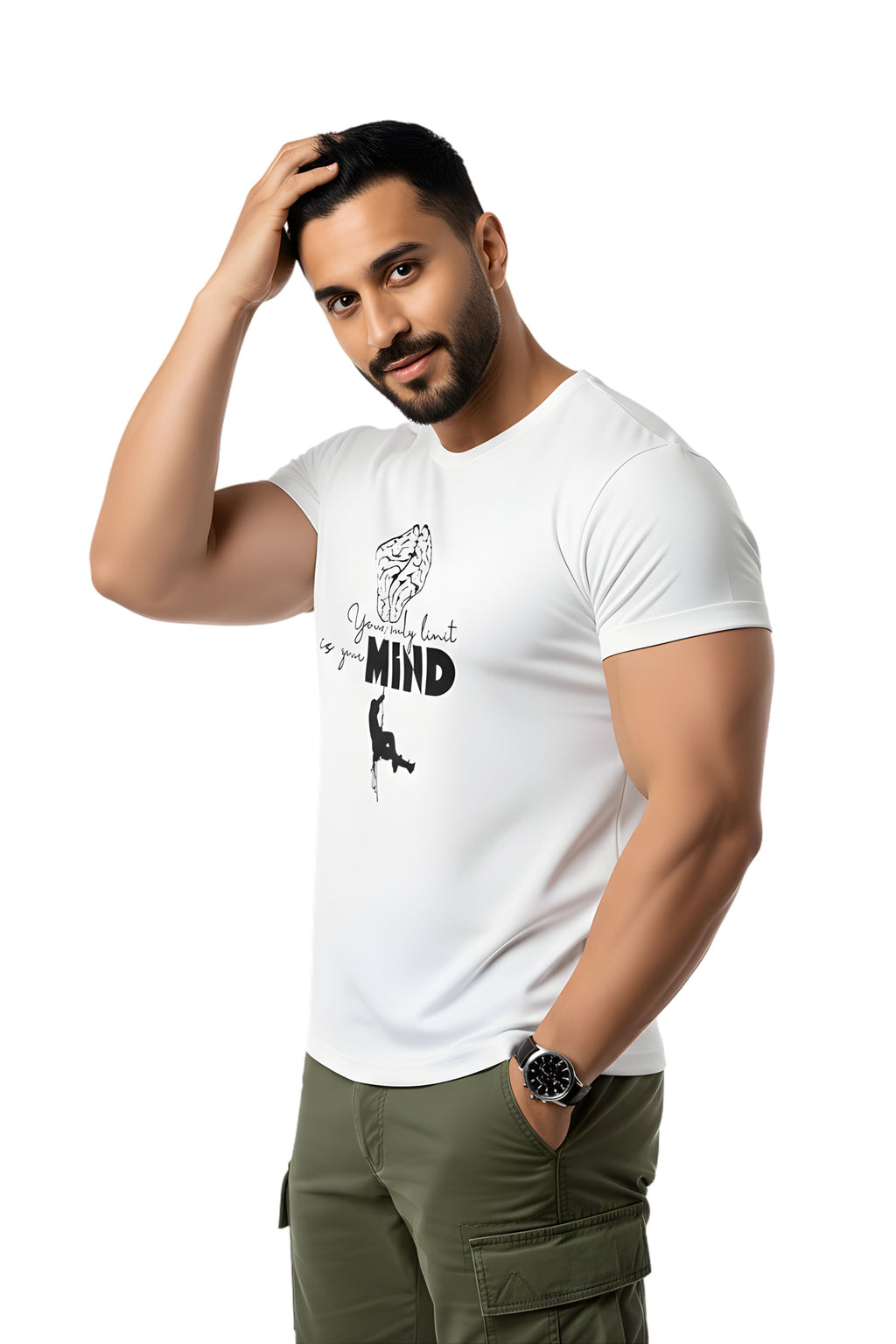 White Cotton T-Shirt  Printed Graphic, Your Only Limit is Your Mind Theme, Short Sleeve, Crew Neck, Regular Fit