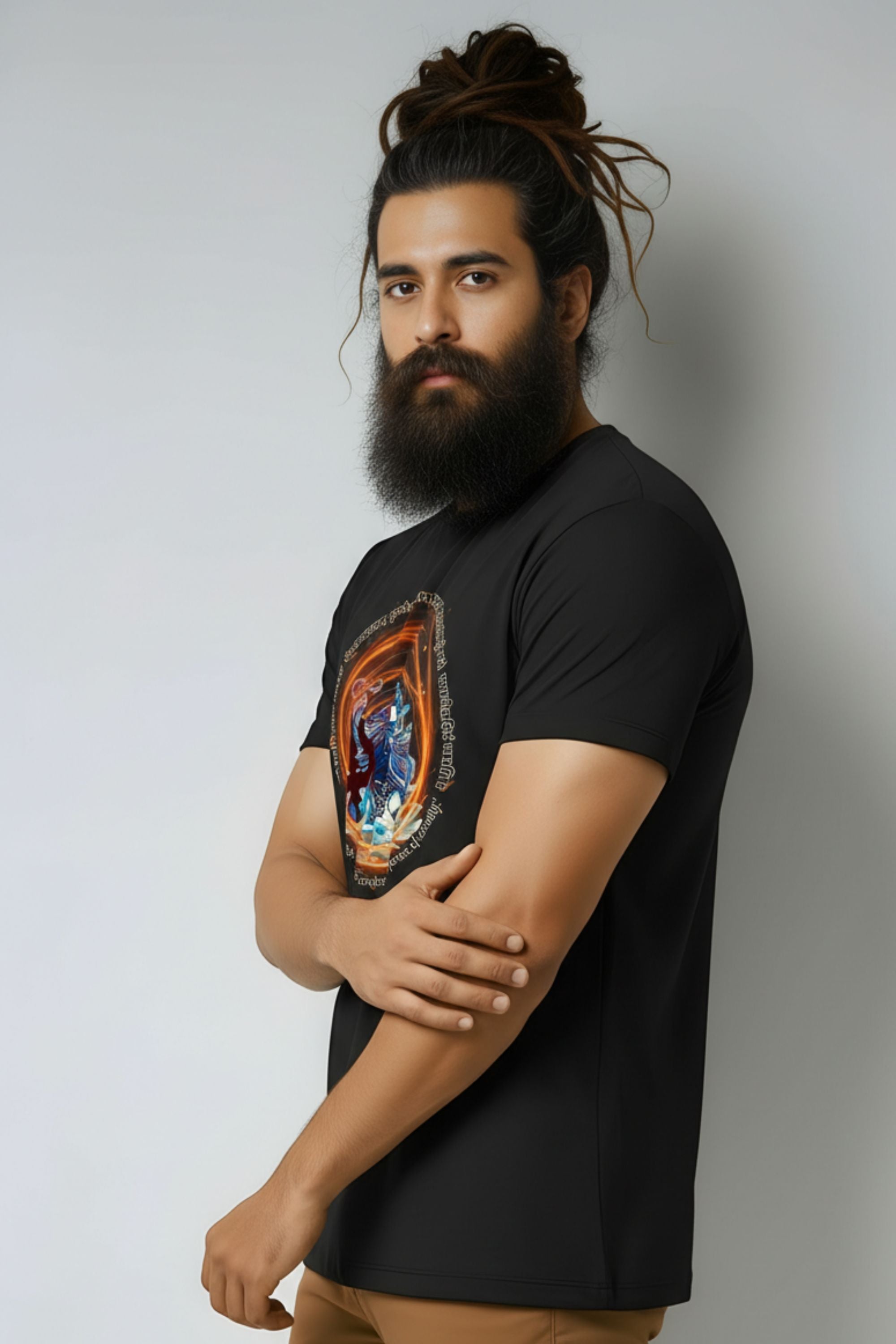 Premium Cotton T-Shirt for Men, Black, Lord Shiva Graphic Print, Crew Neck, Short Sleeve, Regular Fit