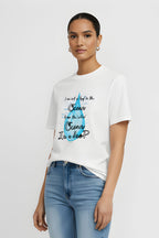Women's Cotton Printed T-Shirt, White, Short Sleeve, Crew Neck, Ocean Theme Graphic, Regular Fit