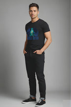 Black Cotton Printed T-Shirt for Man, Meditation Wellness Theme, Short Sleeve, Crew Neck, Regular Fit