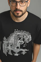 Odisha Handprint Men's Oversized T-Shirt, Black, Premium Cotton, Pattachitra Tribal Art Print