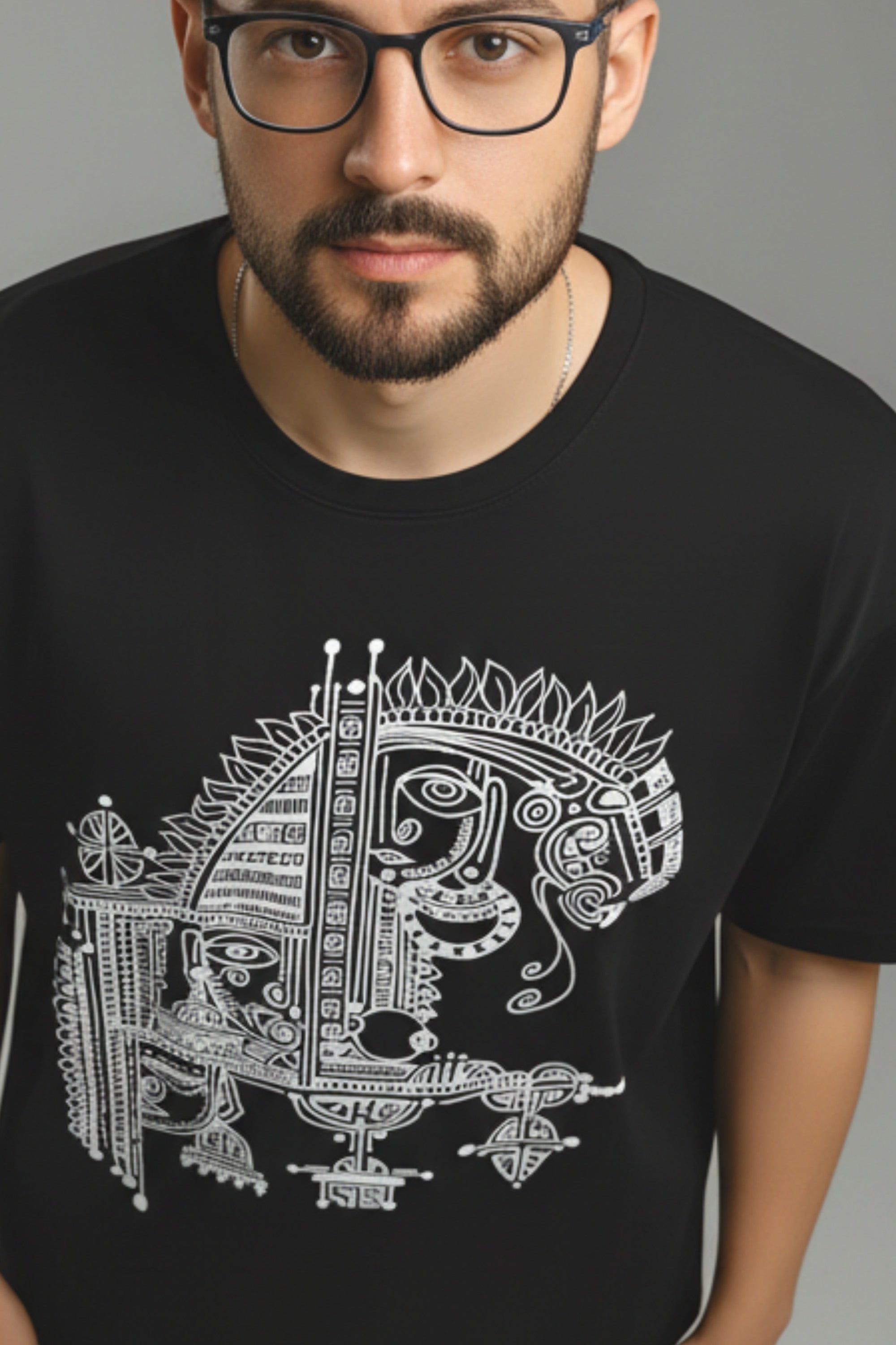 Odisha Handprint Men's Oversized T-Shirt, Black, Premium Cotton, Pattachitra Tribal Art Print