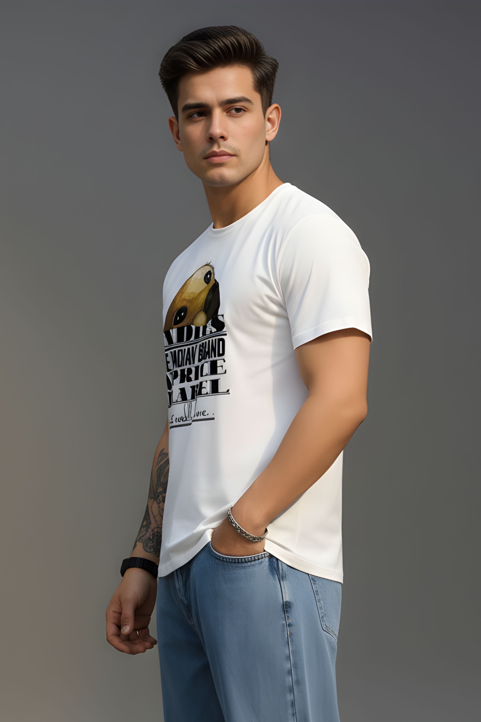 Men's White Cotton Graphic Printed T-Shirt, Regular Fit, Crew Neck, Short Sleeve, Indies Dog Lover