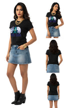 Black Cotton Printed T-Shirt for Woman, Meditation Wellness Theme, Short Sleeve, Crew Neck, Regular Fit