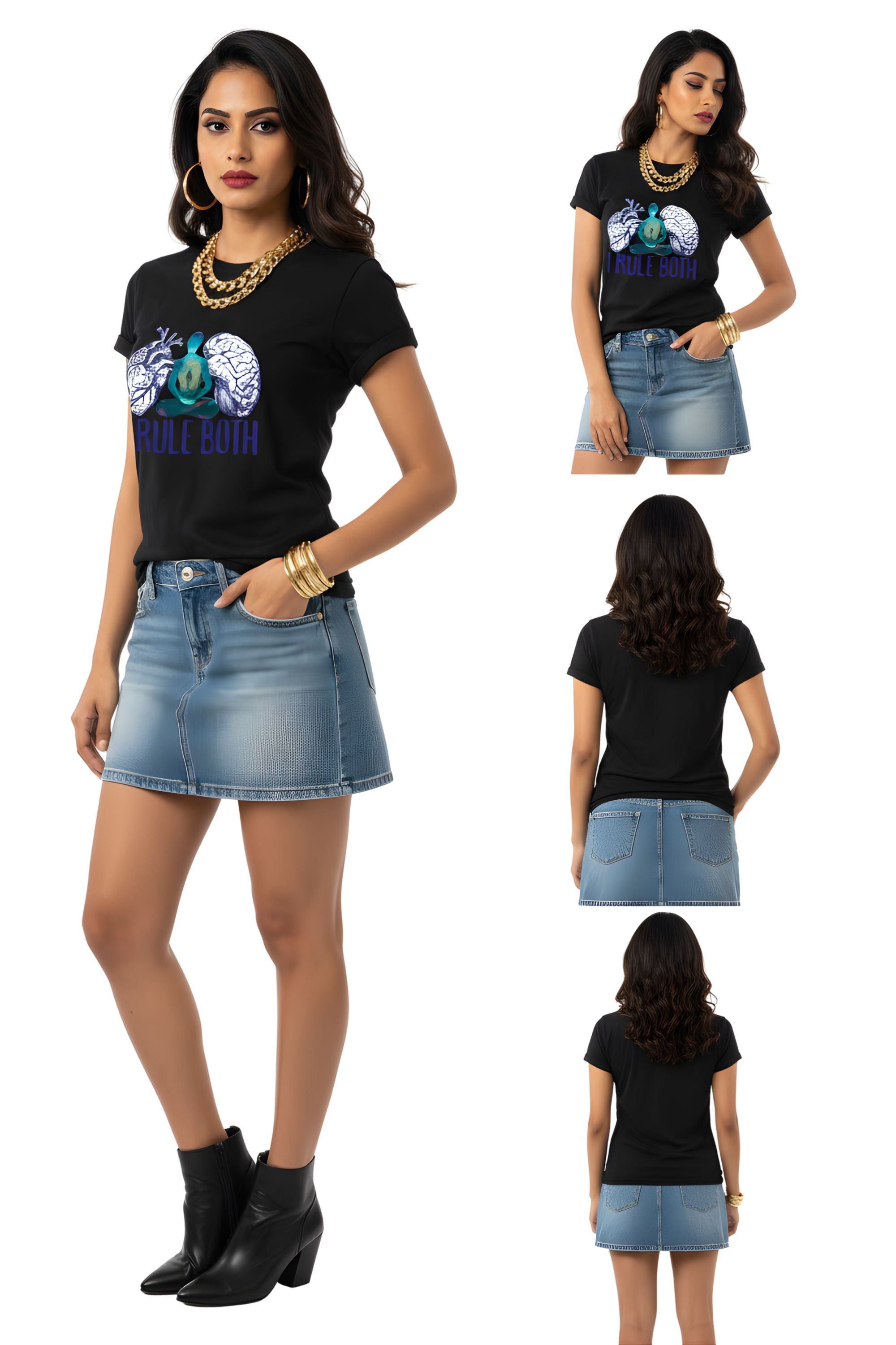 Black Cotton Printed T-Shirt for Woman, Meditation Wellness Theme, Short Sleeve, Crew Neck, Regular Fit