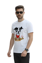 Men's White Cotton Graphic Printed T-Shirt, Regular Fit, Crew Neck, Dog Lover Design, Casual Wear