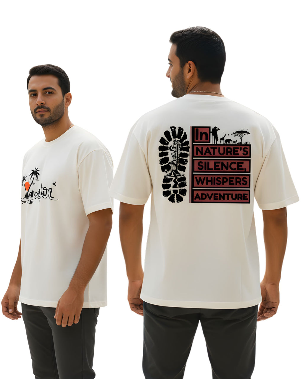 Oversized Unisex T-Shirt, Travel and Adventure Graphic Print, 100% Cotton Breathable Fabric, Cream, Short Sleeve, Casual Streetwear