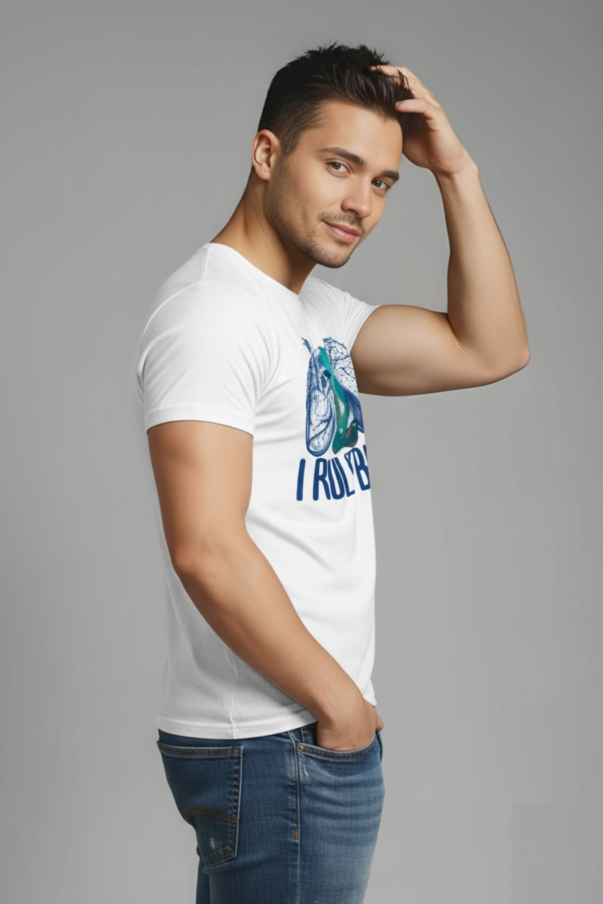 Cotton Printed T-Shirt for Men's, White, Mindfulness and Meditation Theme, Short Sleeve, Crew Neck, Regular Fit