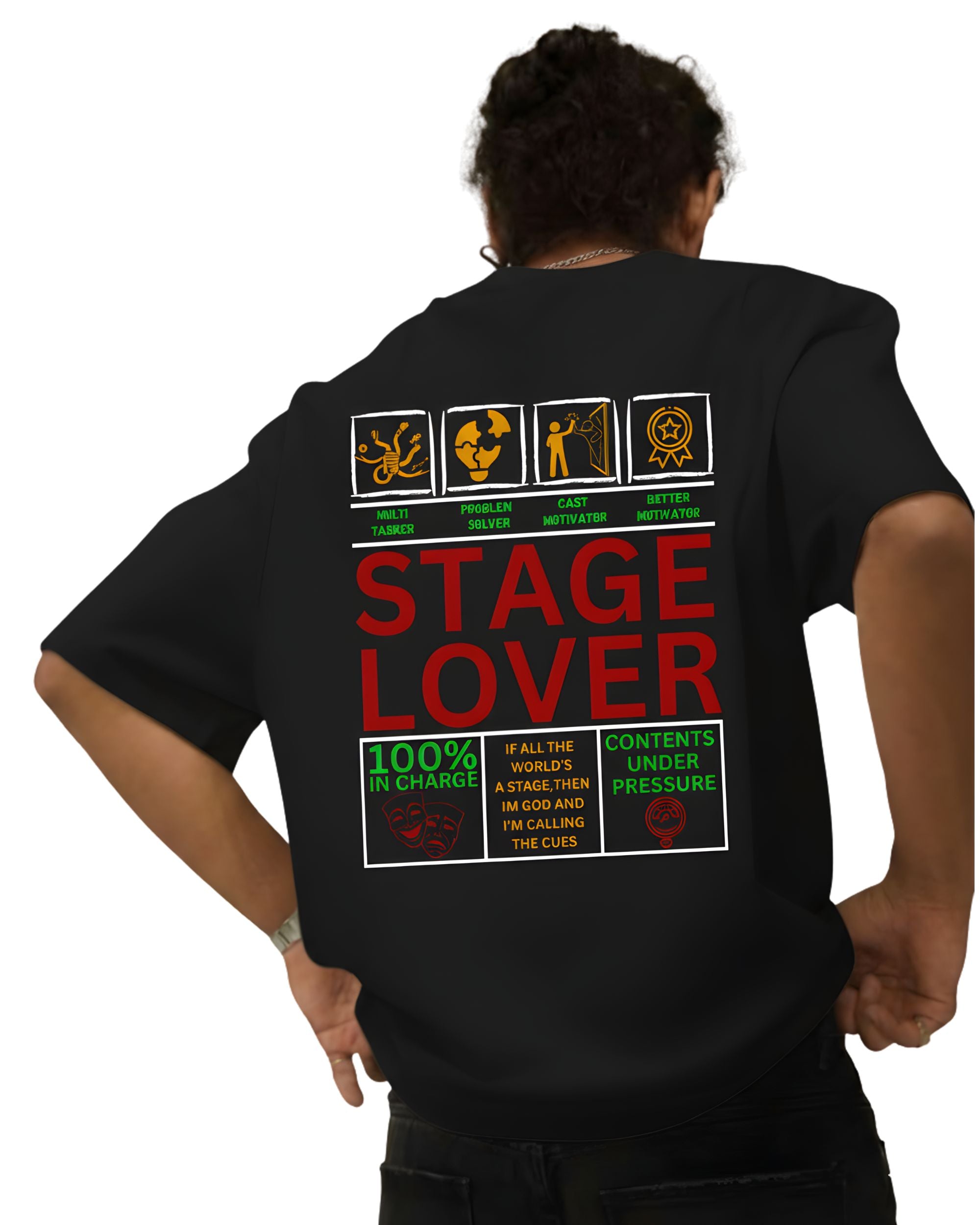 Stage Lover Graphic Print Pure Cotton Bio-Washed Boxy Oversized T-Shirt, Crew Neck, Casual Streetwear