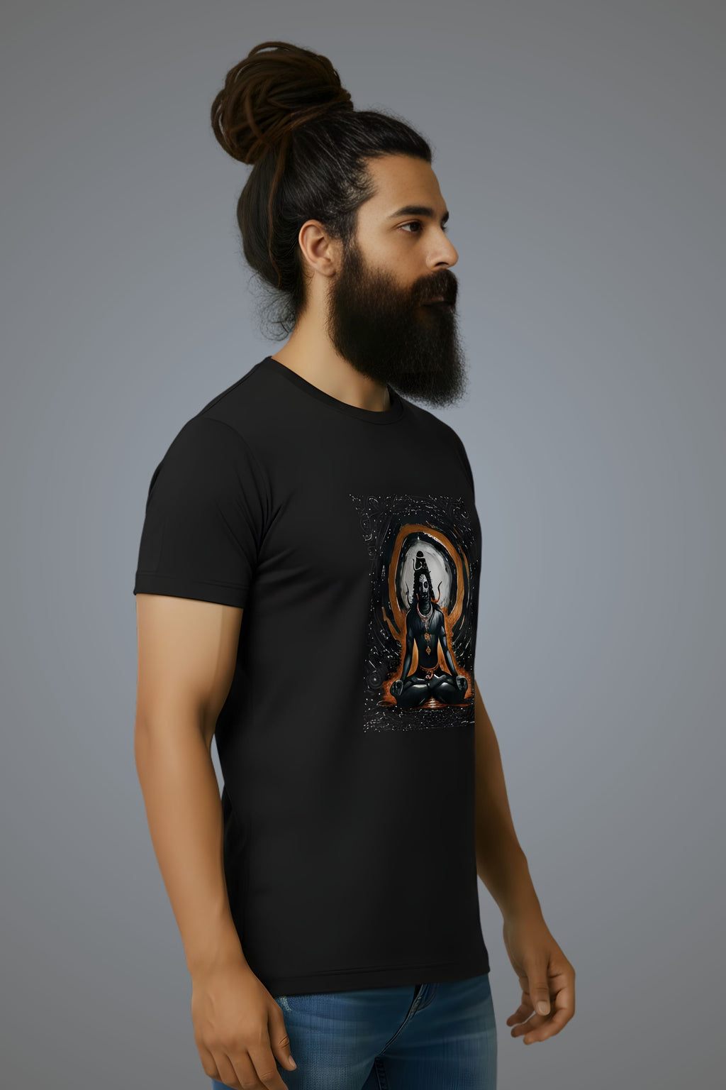 Shiva Graphic Printed Black Cotton T-Shirt for Men, Regular Fit, Crew Neck, Short Sleeve
