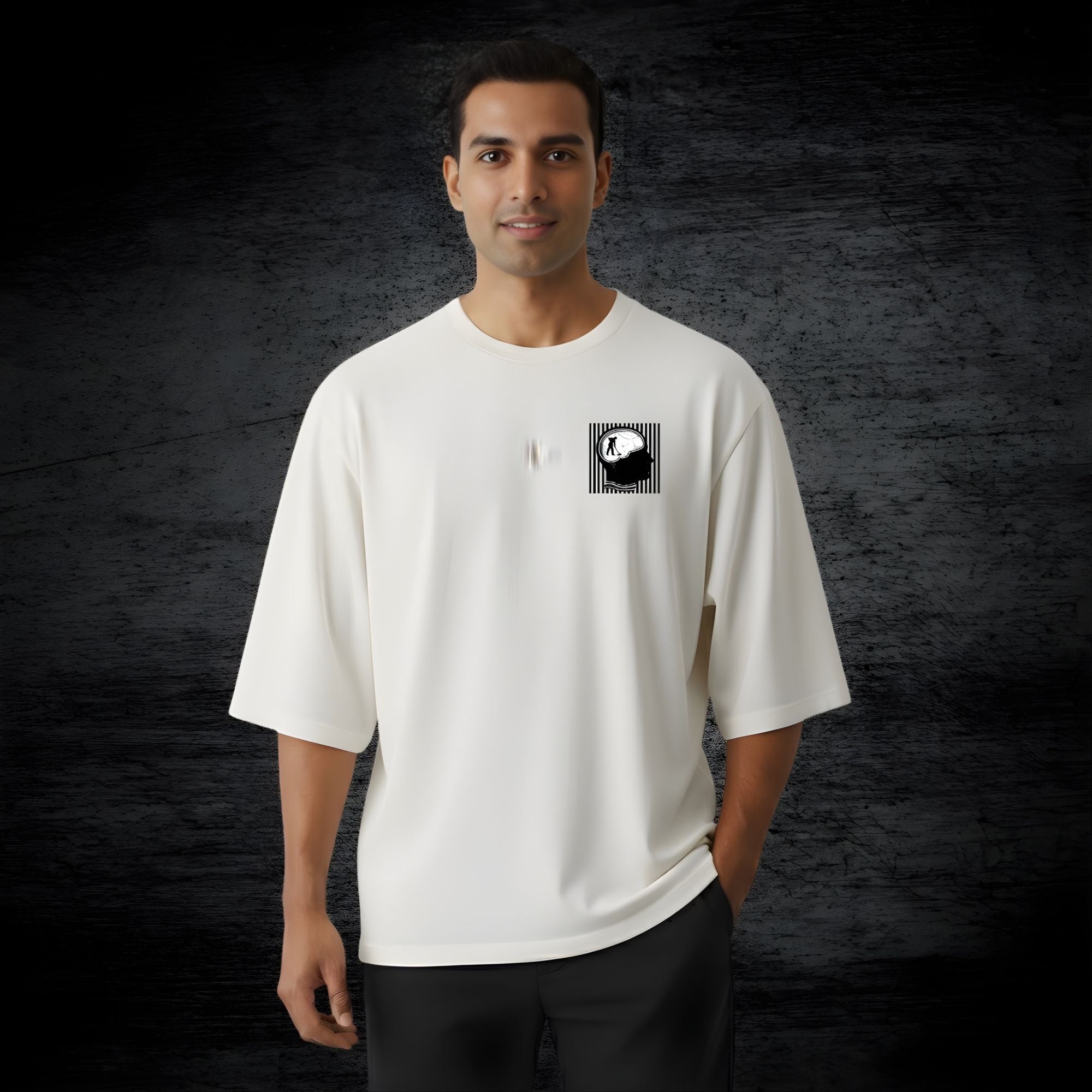 Unisex Cotton Oversized T-Shirt, Off White, Crew Neck, Drop Shoulder, Short Sleeve, Positivity Mind Theme Printed Graphic