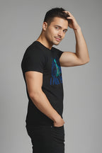 Black Cotton Printed T-Shirt for Man, Meditation Wellness Theme, Short Sleeve, Crew Neck, Regular Fit