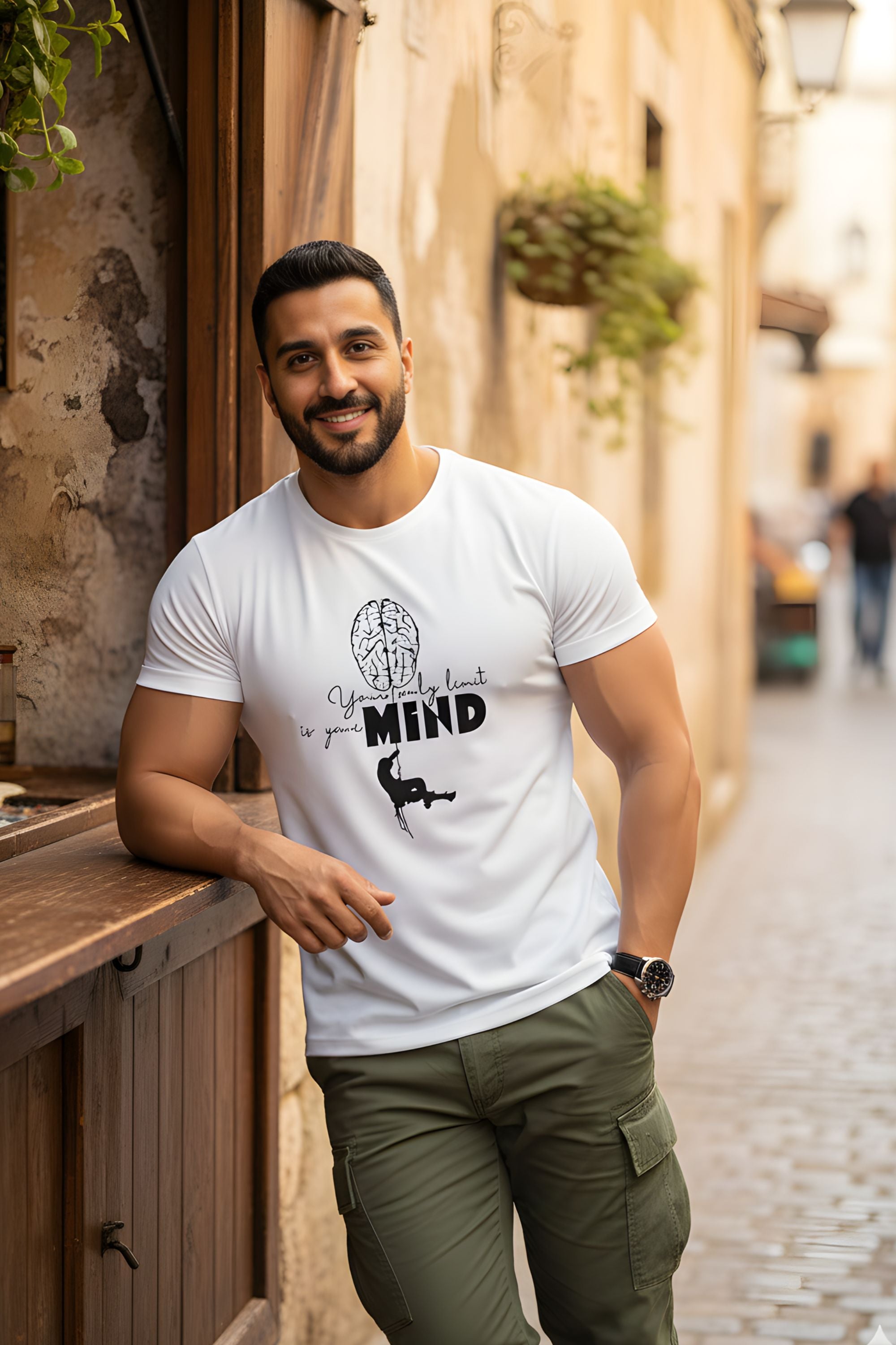 White Cotton T-Shirt  Printed Graphic, Your Only Limit is Your Mind Theme, Short Sleeve, Crew Neck, Regular Fit