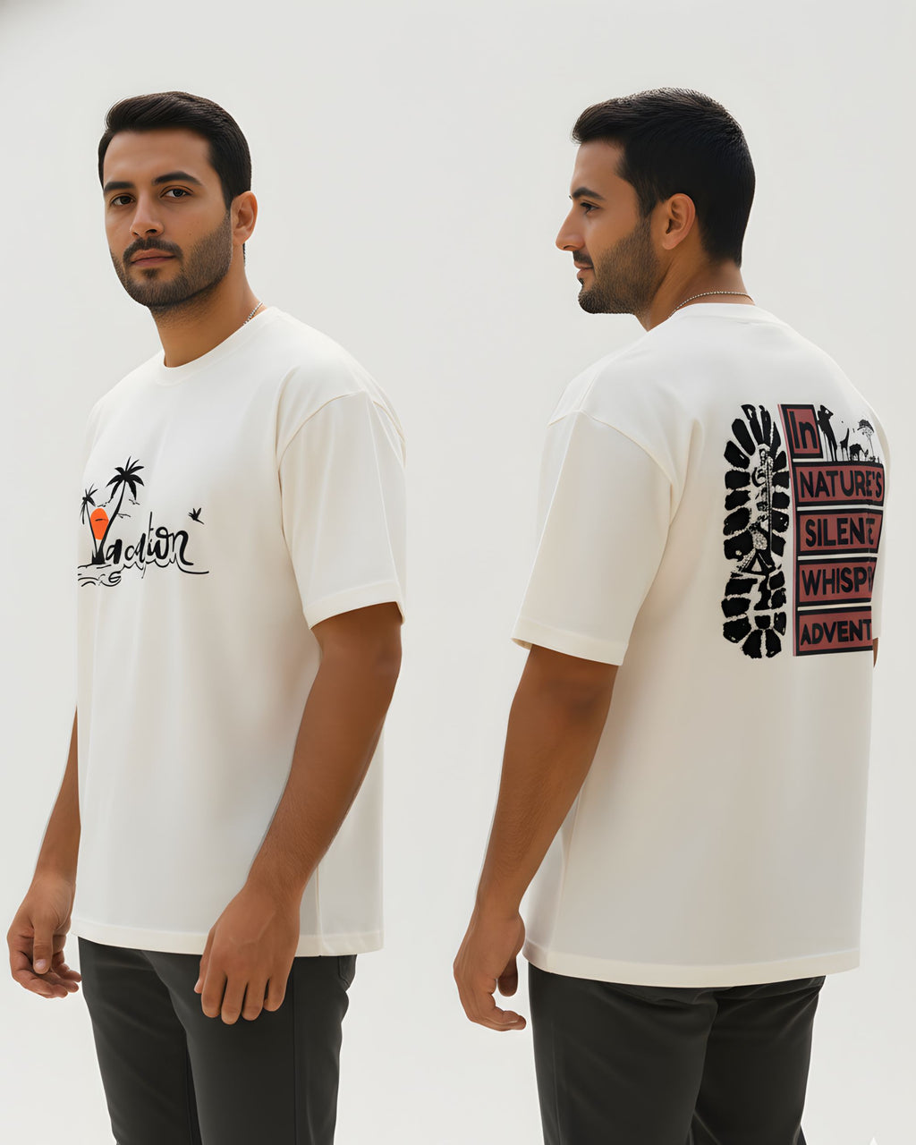 Oversized Unisex T-Shirt, Travel and Adventure Graphic Print, 100% Cotton Breathable Fabric, Cream, Short Sleeve, Casual Streetwear