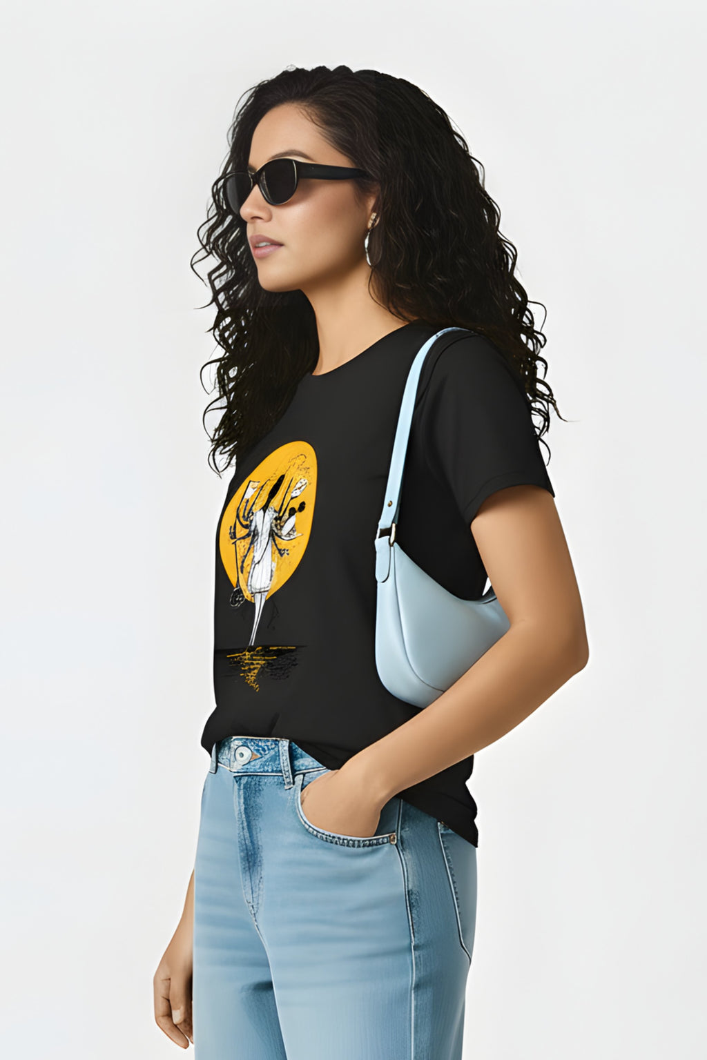 Modern Goddess Women's Black Cotton T-Shirt, Graphic Print, Casual, Crew Neck, Short Sleeve