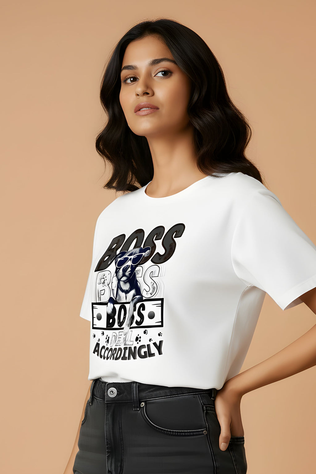 Cotton T-Shirt for Women, White, Dog Lover Graphic Print, Crew Neck, Short Sleeve, Regular Fit, Casual Wear
