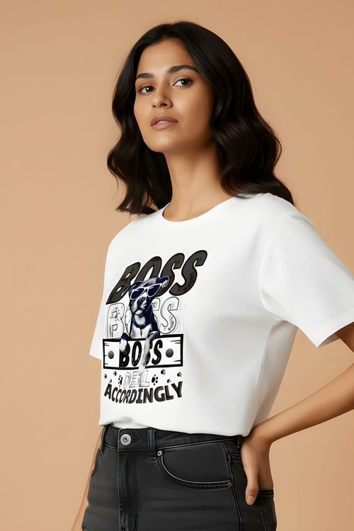 Cotton T-Shirt for Women, White, Dog Lover Graphic Print, Crew Neck, Short Sleeve, Regular Fit, Casual Wear