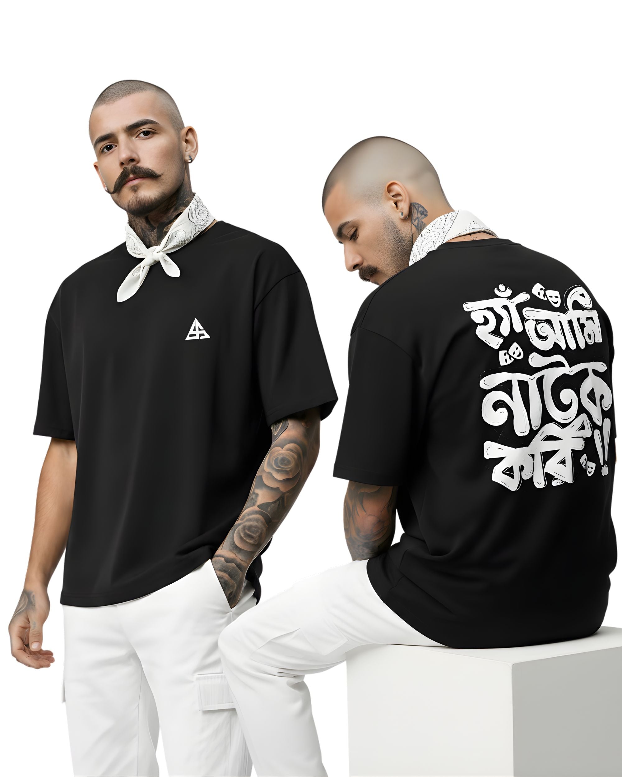 Bangla Typography Oversized T-Shirt, Black, 100% Cotton, Boxy Fit, Graphic Print, Crew Neck, Unisex