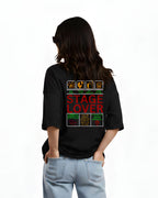 Stage Lover Graphic Oversized T-Shirt, Black, Bio-Washed Breathable Pure Cotton, Half Sleeve, Crew Neck, Casual Streetwear