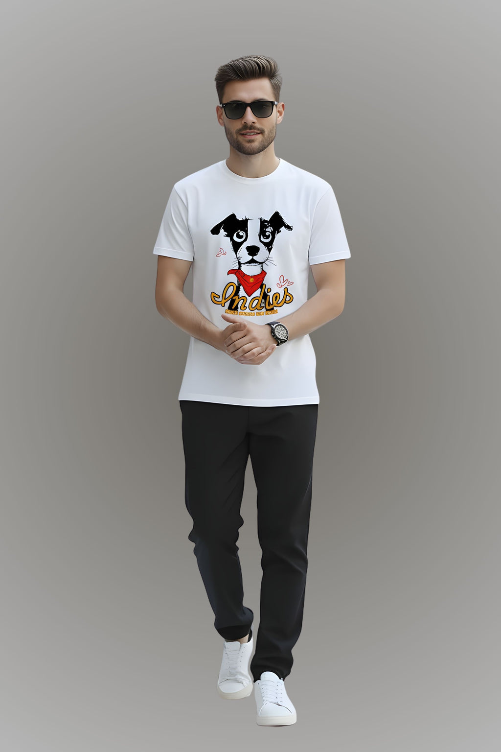 Men's White Cotton Graphic Printed T-Shirt, Regular Fit, Crew Neck, Dog Lover Design, Casual Wear