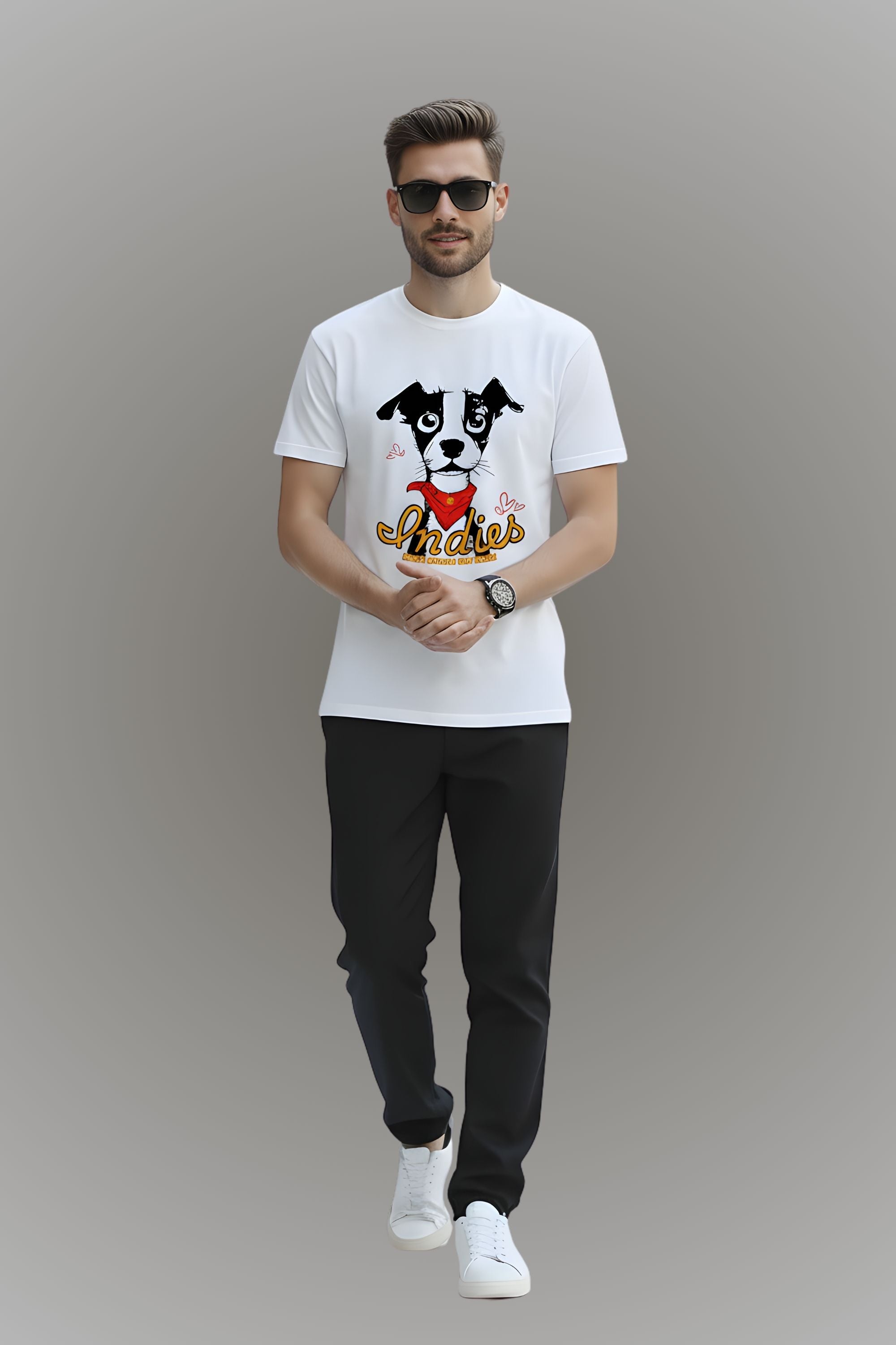 Men's White Cotton Graphic Printed T-Shirt, Regular Fit, Crew Neck, Dog Lover Design, Casual Wear